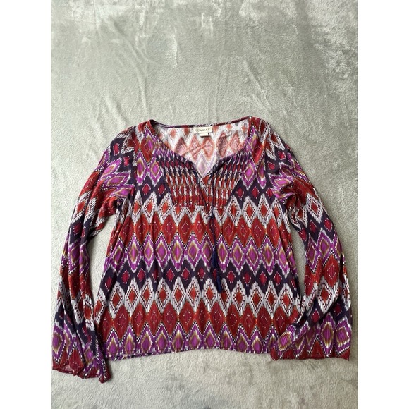 Ariat Tops - Ariat Womens Blouse Small Purple Red Boho Aztec Long Sleeve Tassel Top
